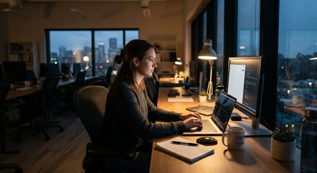 working in office alone
